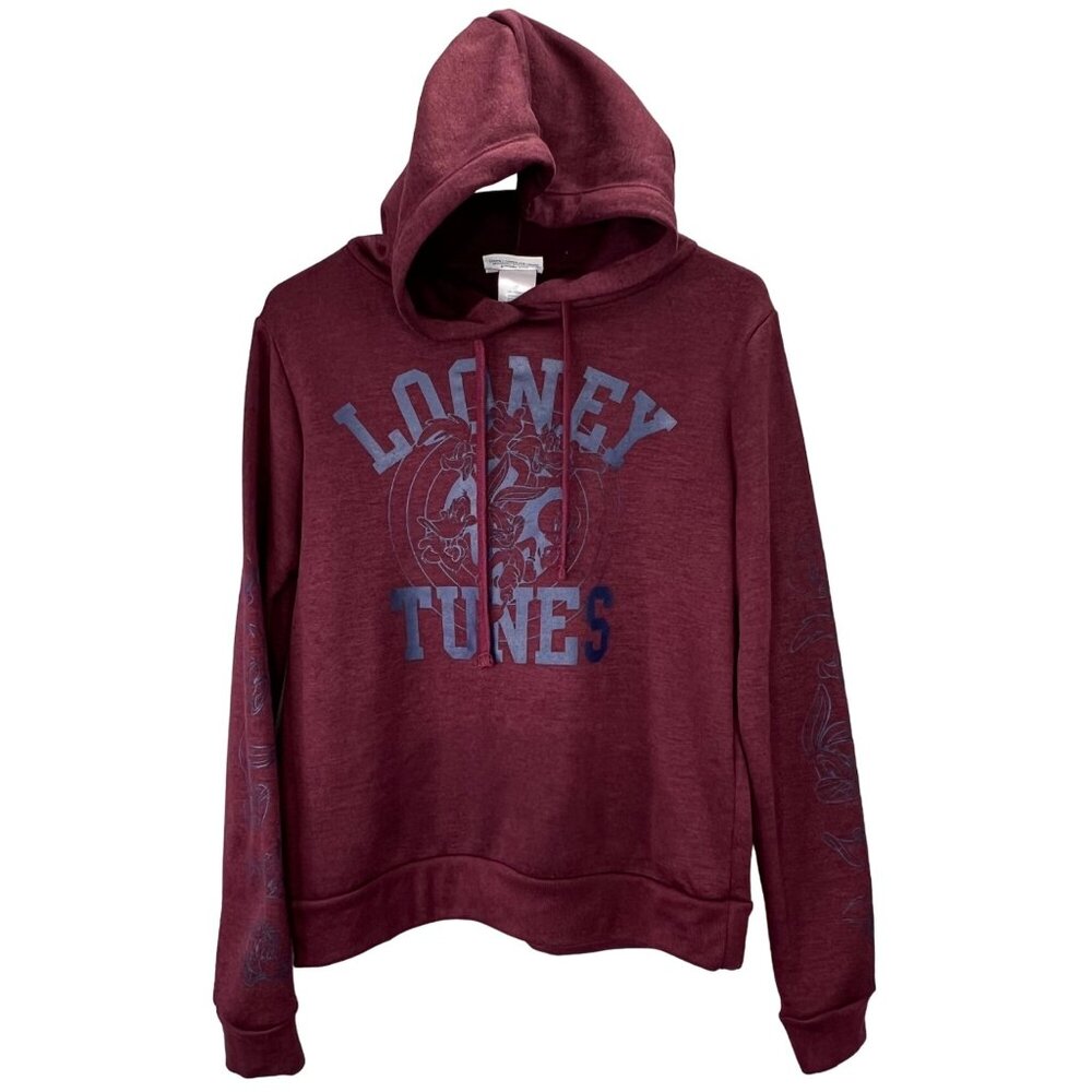 Looney Tunes Hoodie Sweatshirt size XS Burgundy Maroon Graphic Pullover